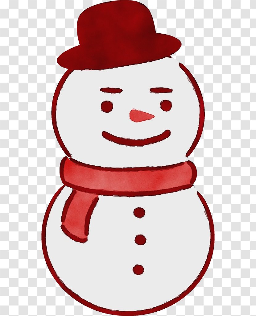 Snowman - Red - Line Art Transparent PNG