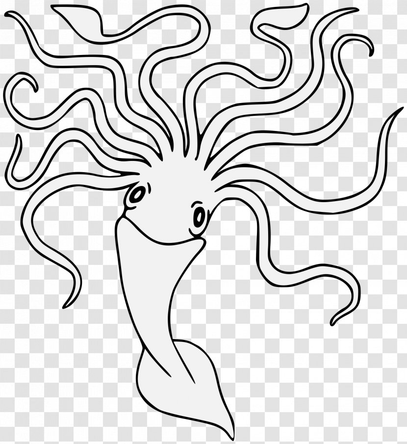 Kraken Squid Octopus Drawing Black And White - Cartoon - Ecommerce Transparent PNG