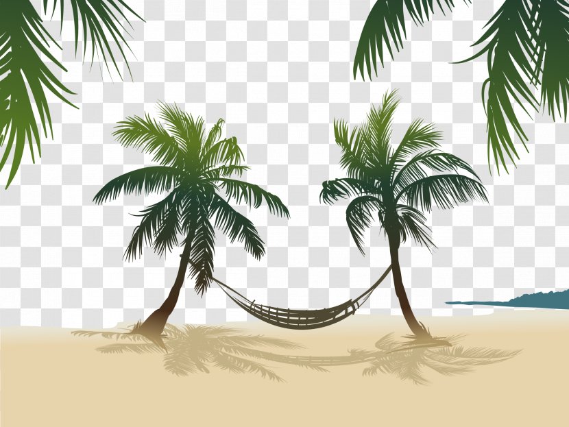 Arecaceae Stock Photography Royalty-free - Beach - Vector Hammock Hanging On The Coconut Tree Transparent PNG