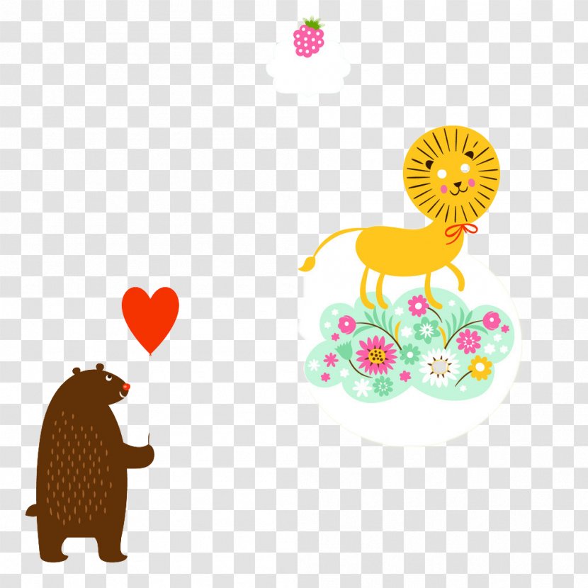 Drawing Funny Animal Cuteness - Silhouette - Stepping On The Clouds Of Lion And Bear Transparent PNG