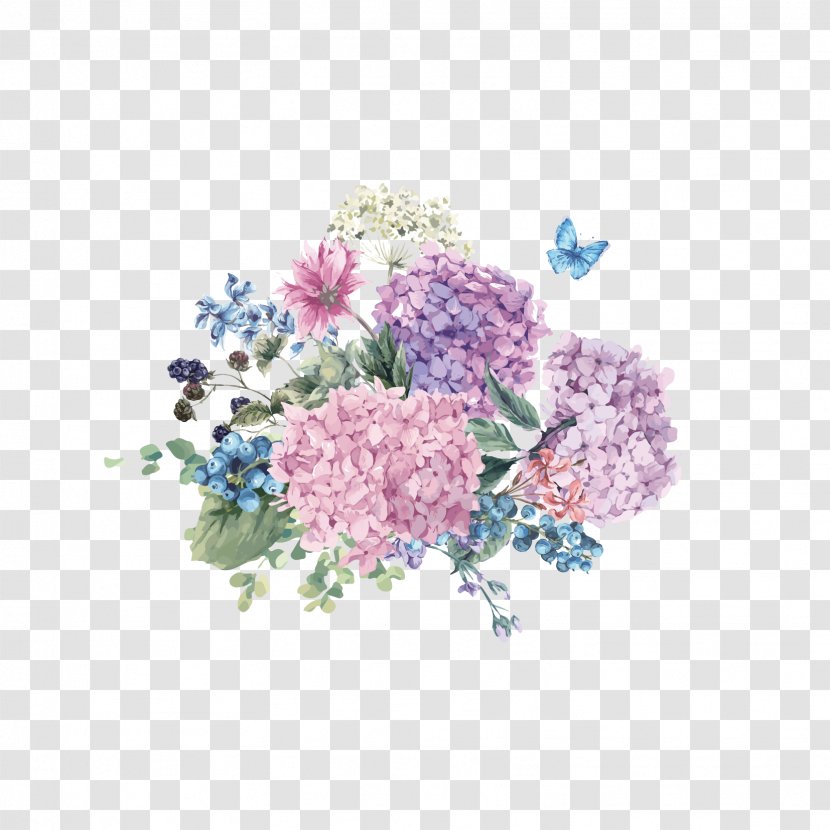 Hydrangea Flower Watercolor Painting Illustration - Floristry - Butterfly Flowers Hand Painted Free To Pull Transparent PNG