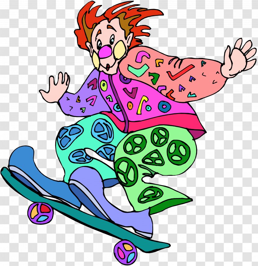 Clown Skateboarding Clip Art Image - Recreation Transparent PNG