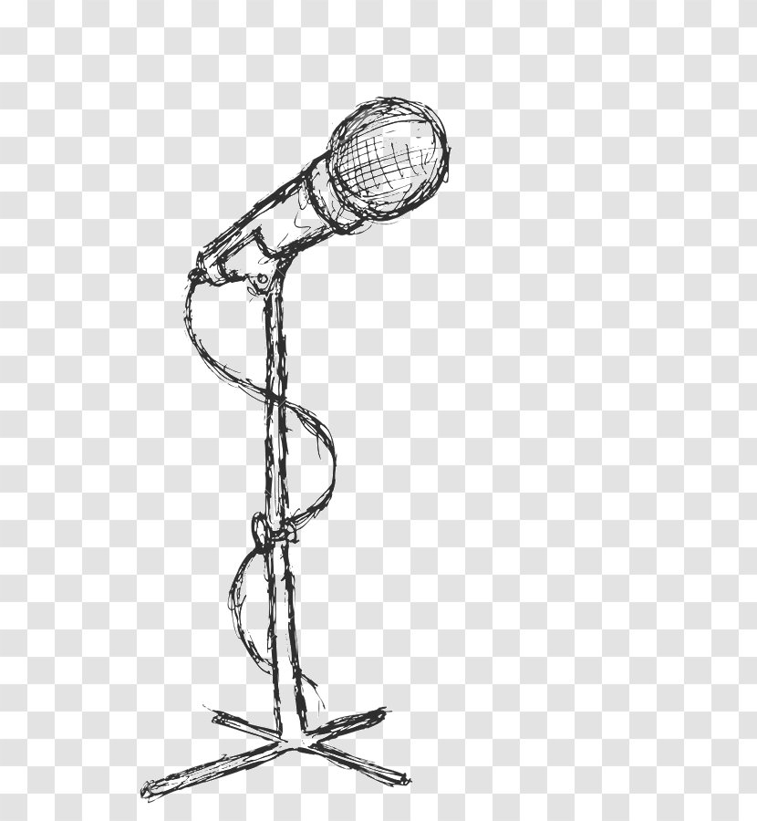Microphone Drawing Painting - Black And White Transparent PNG