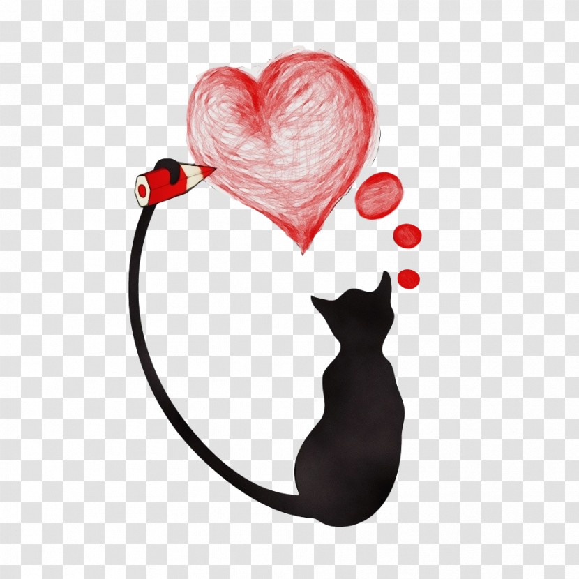 Black Cat Heart Cat Small To Medium-sized Cats Love Transparent PNG