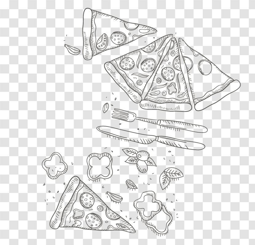 Pizza Knife Tableware Fork - Hand Drawn And Cutlery Transparent PNG
