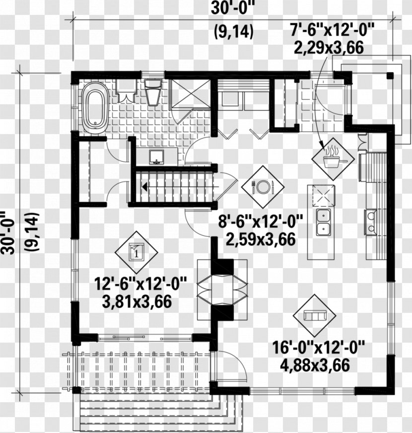 Floor Plan House Square Meter - Black And White Transparent PNG
