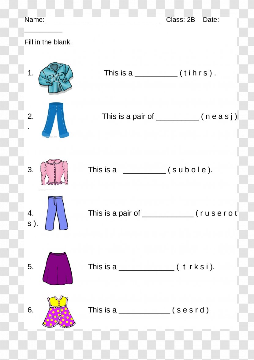 Clothing Vocabulary Pin Paper Worksheet English As A Second Or Foreign Language Transparent PNG