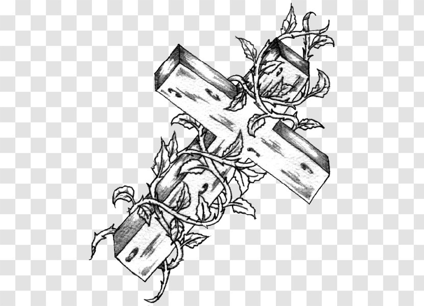 Tattoo Drawing Christian Cross - Drawings Of Crosses With Flowers Transparent PNG