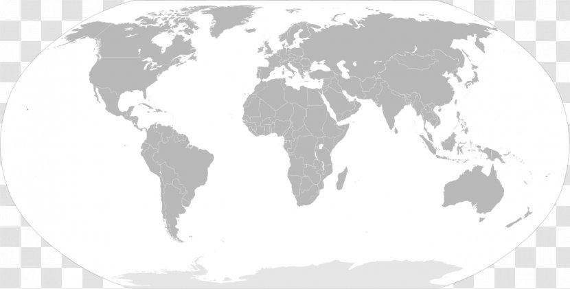 World Map Blank Mollweide Projection - Black And White - Main Transparent PNG