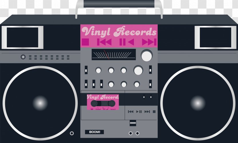 Boombox Compact Cassette Deck - Silhouette - Vector Retro Player Transparent PNG