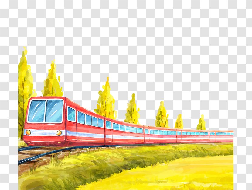 Train Cartoon Track Poster Illustration - Photography - Painted Oncoming Transparent PNG