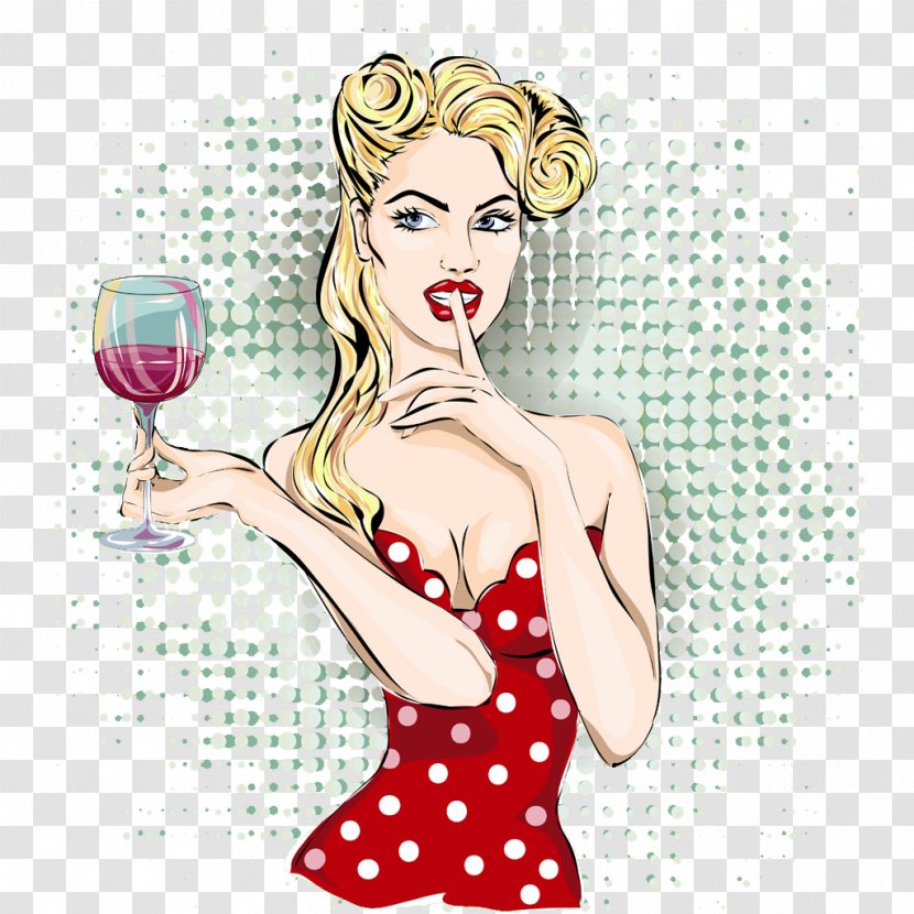 Red Wine Sticker Illustration - Tree - Woman Holding Transparent PNG