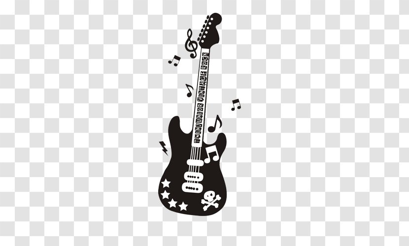 Bass Guitar Black And White Musical Note - Silhouette Transparent PNG