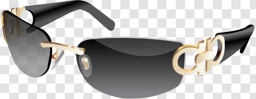 Sunglasses Fashion Accessory Designer - Vision Care - Black Gold Frame Transparent PNG