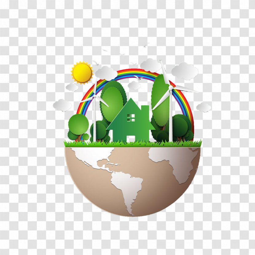 Papercutting Illustration - Globe - Lamp Environmental Theme Paper-cut Sticker Transparent PNG