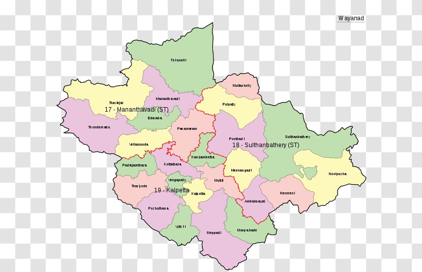 Kozhikode Meenangadi Political Divisions Of Wayanad Kollam District Map - Wikipedia Transparent PNG