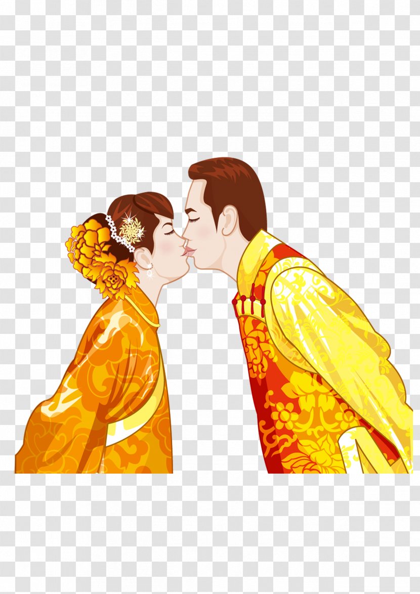 Wedding Chinese Marriage Illustration - Heart - Bridal Kiss Transparent PNG
