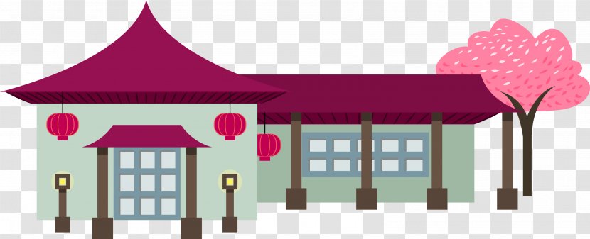 Japanese Cuisine Architecture Architectural Style - Flat Cherry Pavilion Transparent PNG