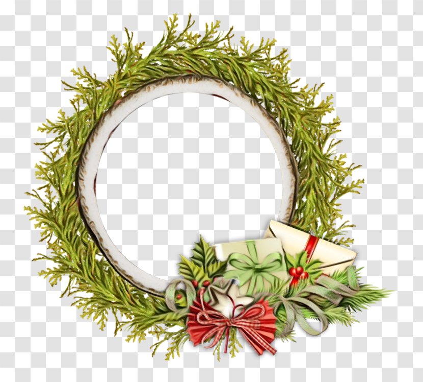 Watercolor Christmas Wreath - Twig - Oregon Pine Conifer Transparent PNG