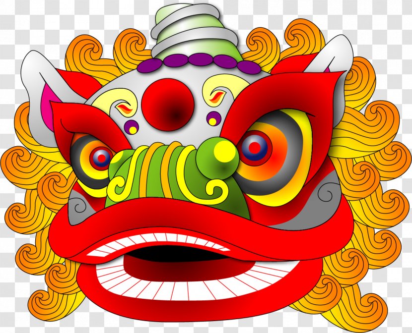 Lionhead Lion Dance Clip Art - Chinese New Year - Vector Hand Colored Head Transparent PNG