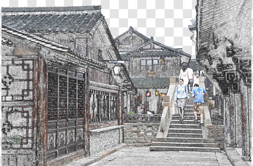 Wuzhen Painting Wallpaper - Photography - Hand-painted Town Transparent PNG