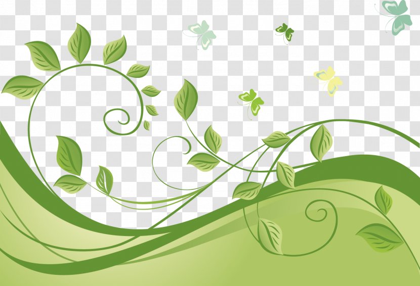 Green Euclidean Vector Text Leaves Butterfly Vine Pattern Transparent Png