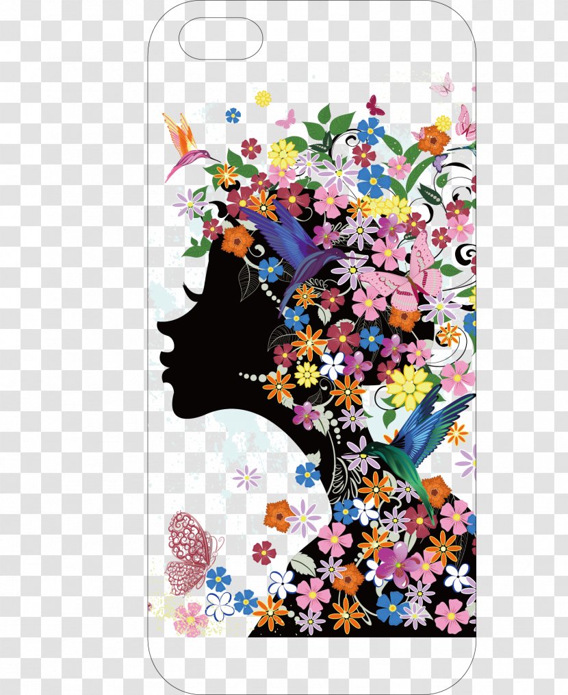 IPhone 6 Plus 4 5s 7 - Thermoplastic Polyurethane - Woman Flower Vector Phone Shell Transparent PNG