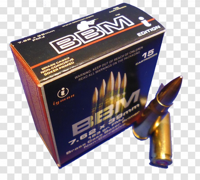 Ammunition 7.62×39mm Full Metal Jacket Bullet Soft-point 7.62 Mm Caliber - Sellier Bellot Transparent PNG
