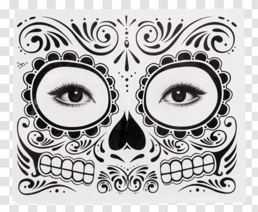 Abziehtattoo Day Of The Dead Calavera Face - Monochrome Photography Transparent PNG
