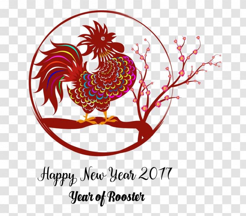 Chinese New Year Rooster Years Day Card Lunar - Beak - Year,Joyous,Year Of The Rooster,Chinese Transparent PNG