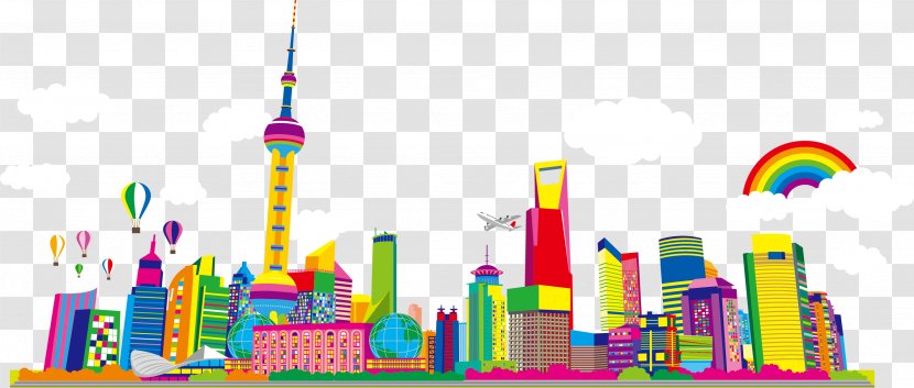 Oriental Pearl Tower Cartoon - City - Cute Color Shanghai Transparent PNG