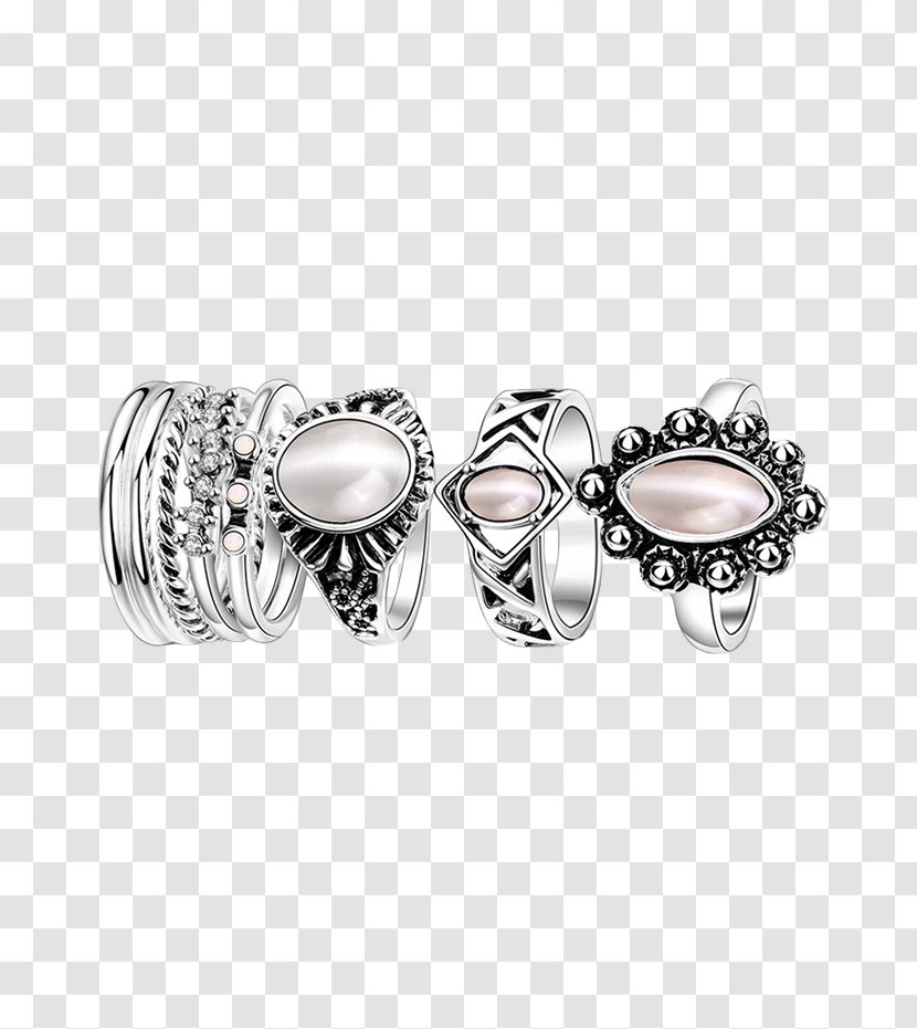 Earring Opal Jewellery Diamond - Silver - Flower Rings Transparent PNG