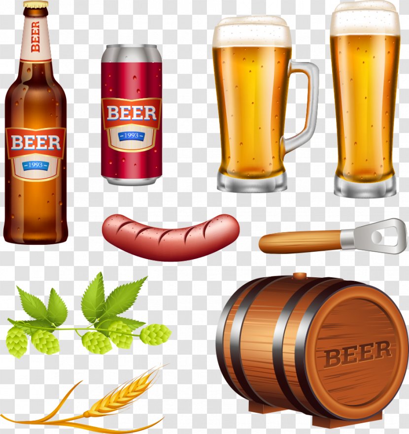 Beer Stock Photography Illustration - Glassware - Sausage And Vector Material Transparent PNG