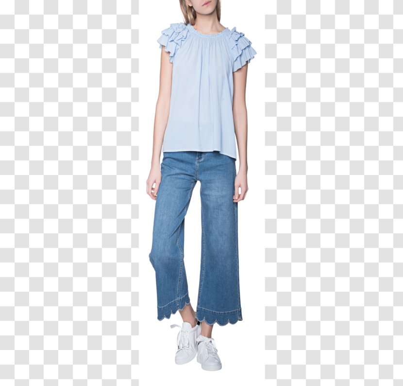 Jeans Shoulder Denim Sleeve Blouse - Day Dress - Model Transparent PNG