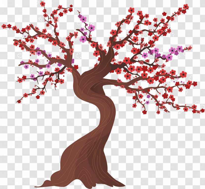 Twig Red Tree Illustration - Flower - Two-color Plum Transparent PNG