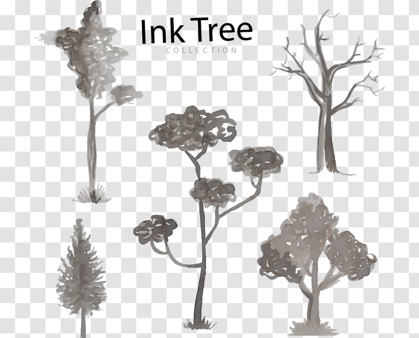 Black And White Tree Watercolor Painting Twig Illustration - Trees Pen Transparent PNG