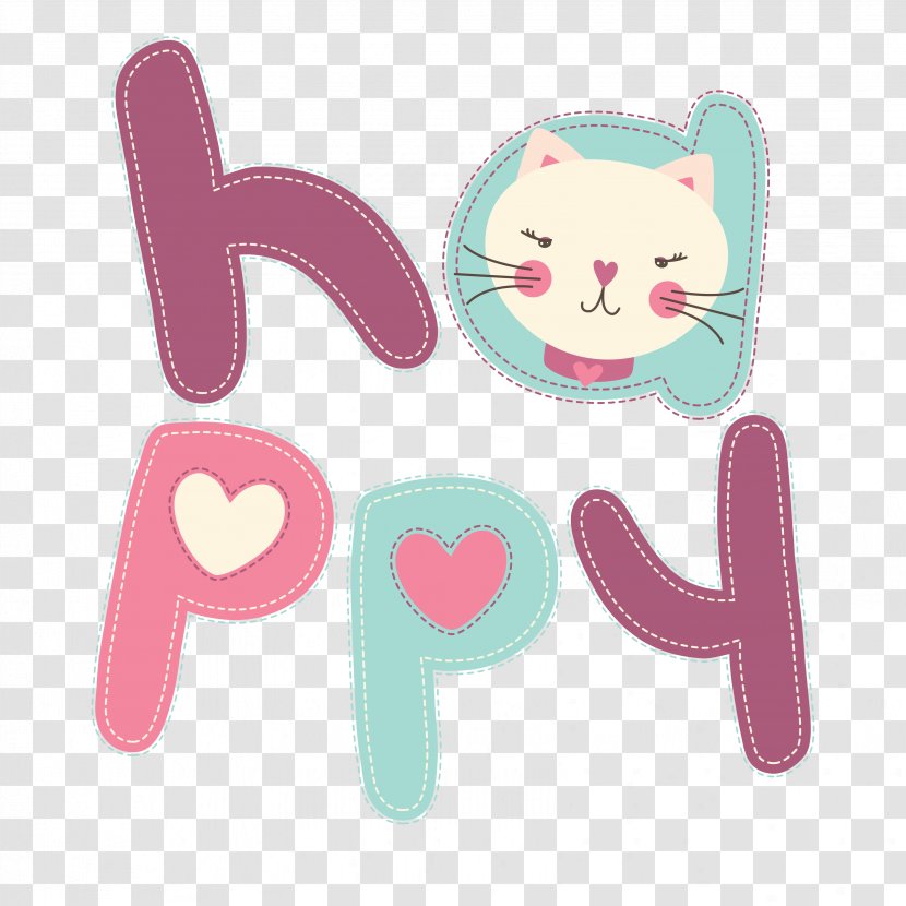 Cat Kitten Quadro Art - Happy Cartoon With WordArt Transparent PNG
