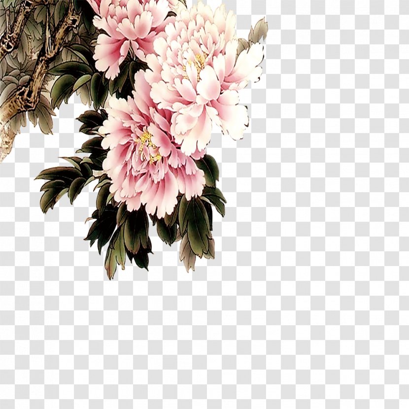Floral Design Gongbi Moutan Peony - Chrysanths - Meticulous Pink Transparent PNG