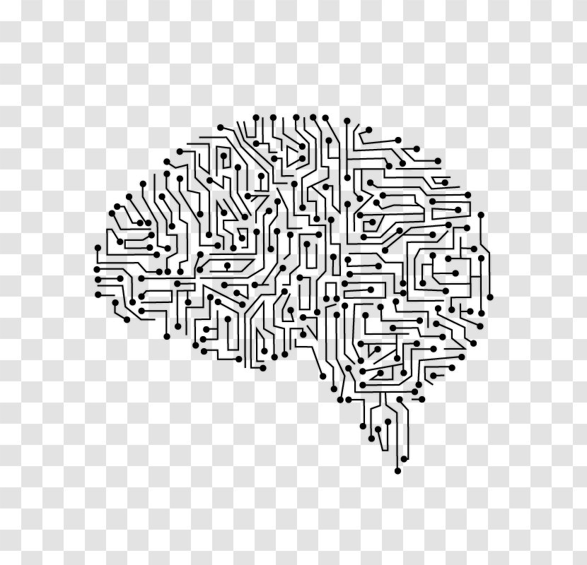 Artificial Intelligence Deep Learning Technology Machine - Monochrome - Vector Brain Circuits Transparent PNG