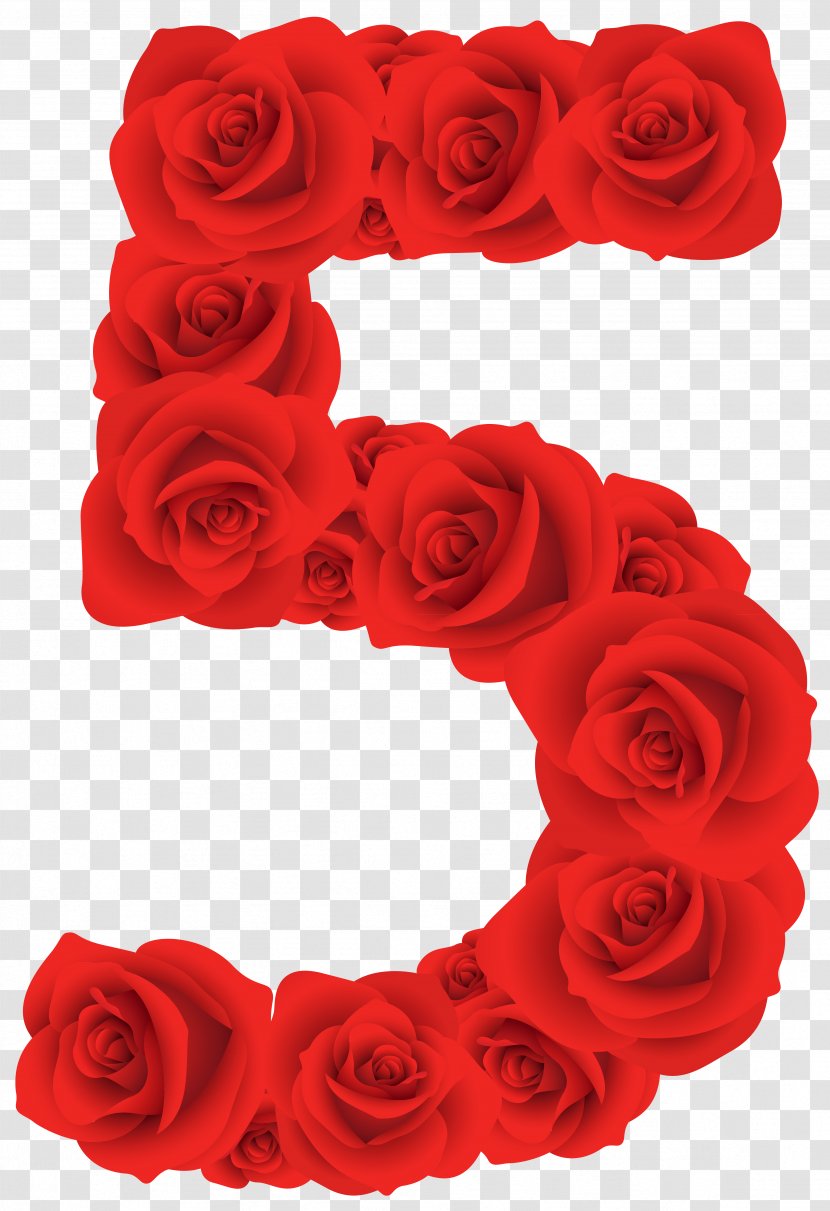 Number Red Clip Art - Cut Flowers - Roses Five Clipart Image Transparent PNG