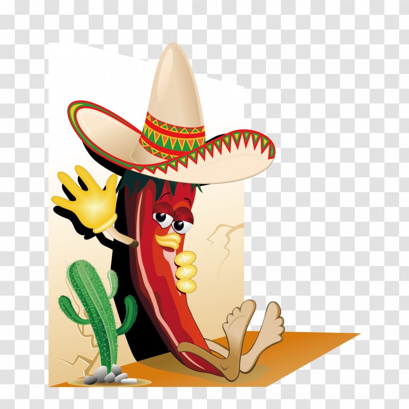 Bell Pepper Chili Con Carne Mexican Cuisine Guacamole - Headgear - Vector Wearing A Hat Of Transparent PNG