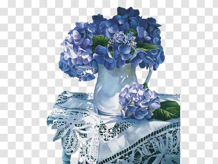 Hydrangea Blue Rose Floral Design Art Painting Transparent PNG