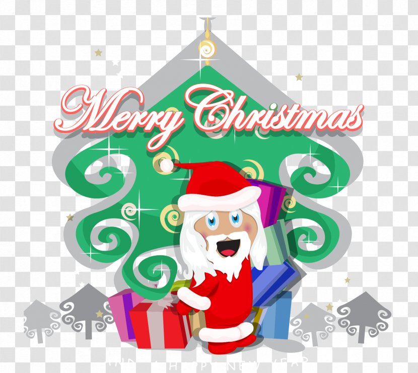 Christmas Tree Santa Claus Ornament Clip Art - Fictional Character - Cartoon Greeting Card Vector Transparent PNG