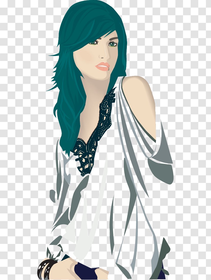 Long Hair Bijin Illustration - Watercolor - Vector Hand-painted Beauty Transparent PNG