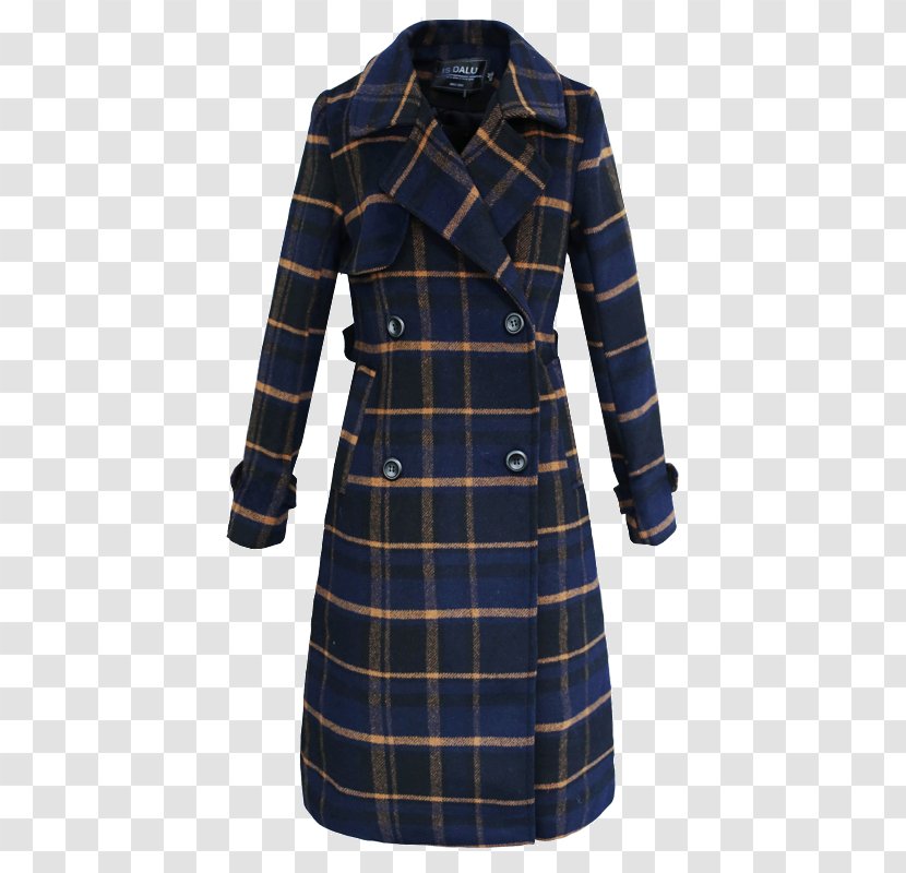 Overcoat Jacket Outerwear Lapel - Dark Blue Plaid Transparent PNG