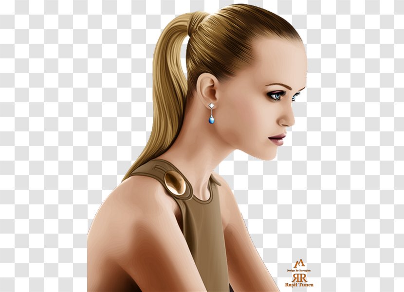 Long Hair Earring Ponytail Brown - Coloring Transparent PNG