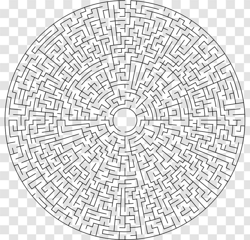 MAZE: Solve The World's Most Challenging Puzzle Labyrinth Clip Art - Black And White - Circular Transparent PNG