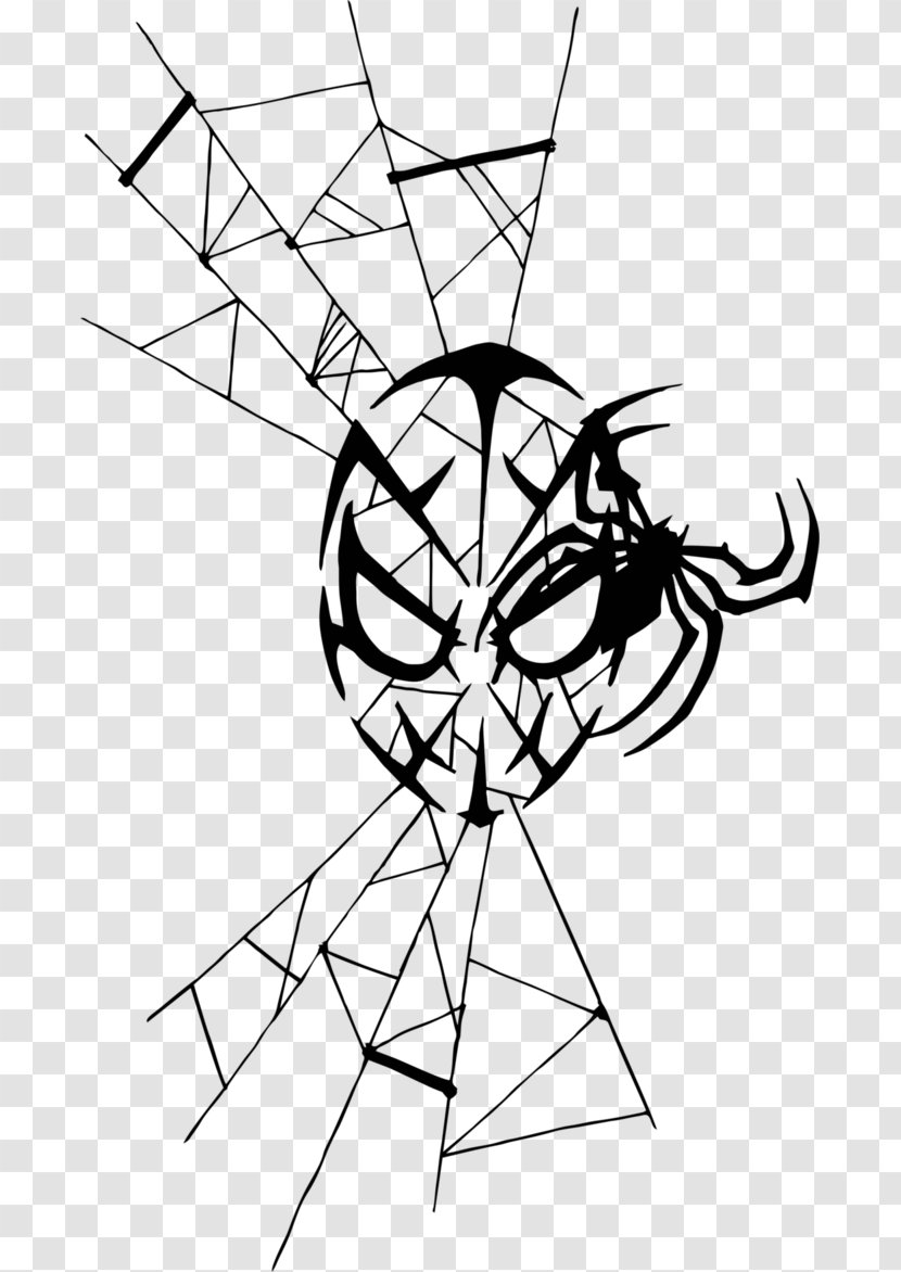 Black And White Spider-Man Drawing Line Art Clip - Wing - Spider-man Transparent PNG