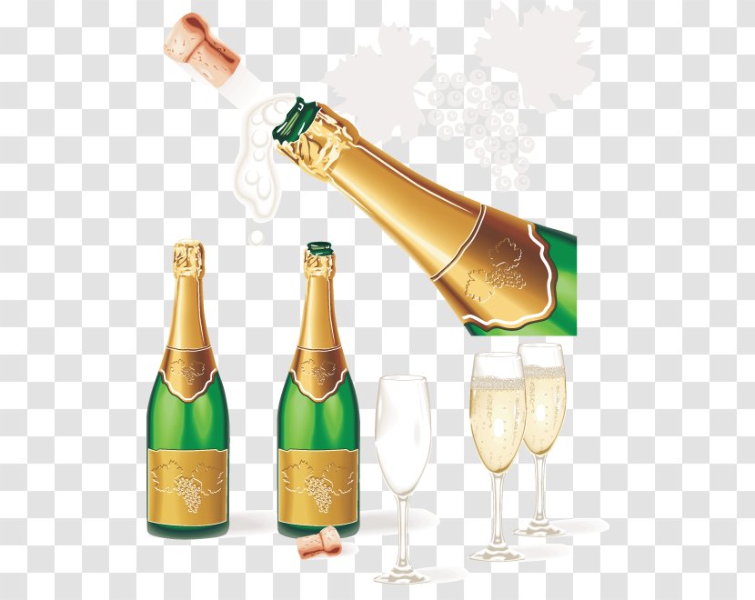 Champagne Sparkling Wine Alcoholic Drink Bottle - Beverage - Vector Transparent PNG