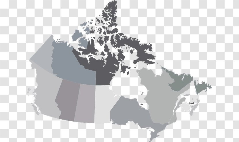 Provinces And Territories Of Canada Vector Map - Black White Transparent PNG